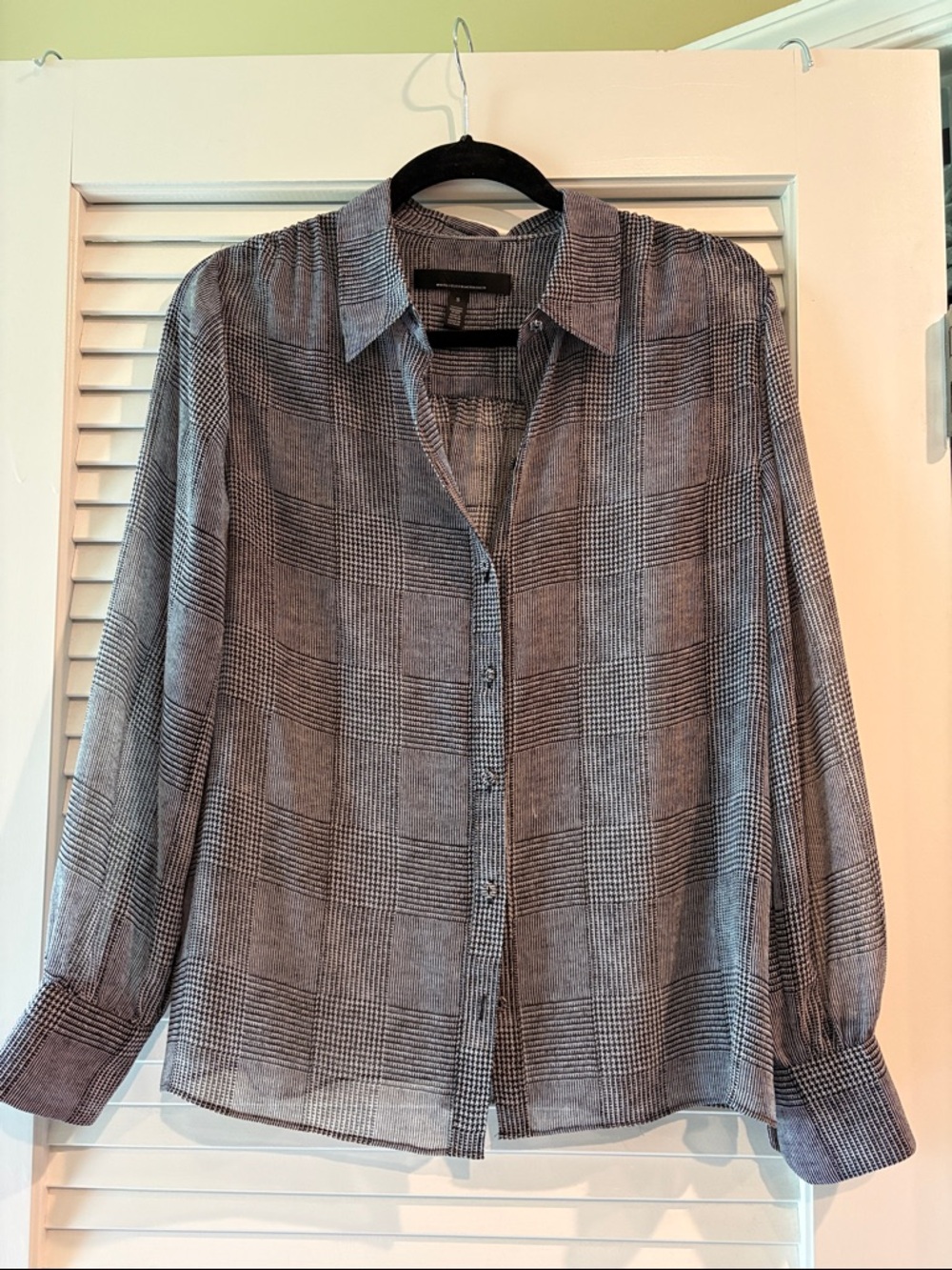 White House Black Market Black and White Houndstooth Button Blouse